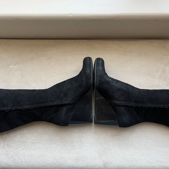 Cole Haan Cora Black Suede Wedge Heel Tall Boots Side Zip D38352 Women’s 8.5 M - Picture 7 of 16